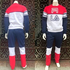 Men's Fila Red | White | Navy Crewneck Sweatsuit